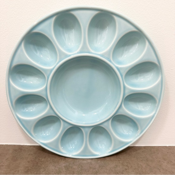 Vintage Deviled Egg Light Blue Ceramic Plate Platter Serving Dish 11” Portugal - Picture 8 of 9